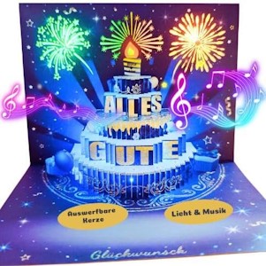 APOTODITO Geburtstagskarte mit Musik und Licht, Pop Up Geburtstagskarten auf Deutsch, Happy Birthday Card, 3d Geburtstagskarten, Geburtstagsgeschenk für Frauen Kinder Freundin Männer (Blau)