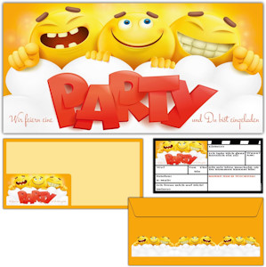 BREITENWERK 12er Karten-Set Smiley Einladungskarten mit passenden Umschlägen - Coole Emoji Einladungen für Jungen Mädchen Kinder-Geburtstag Party  - Jetzt bei Amazon kaufen*