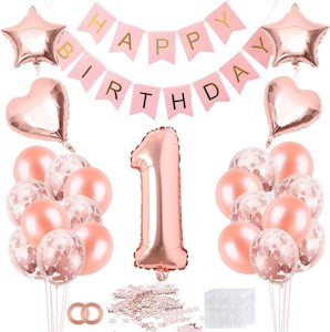 1 Jahr Geburtstag Mädchen, 1 Geburtstag Mädchen Rosegold, Luftballon 1 Geburtstag Mädchen, Geburtstagsdeko 1 Happy Birthday Banner, Konfetti 1 Geburtstag, Geburtstagsdeko Rosegold 