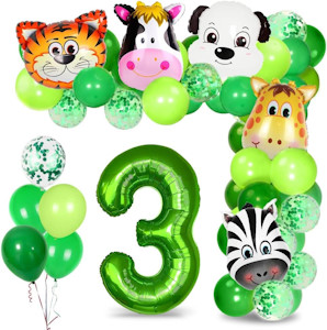 Dschungel Geburtstag Dekoration 3 jahr, 3. Geburtstag Junge, Geburtstagsdeko Jungen 3 jahre, Luftballons Geburtstag 3, für Junge Mädchen Kindergarten Safari Party Dekoration