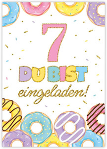 Minkocards 12 Einladungskarten zum siebten Kindergeburtstag 7. Geburtstag Mädchen Donuts Einladungen zum Geburtstag Kinder bunte Geburtstagseinladungen