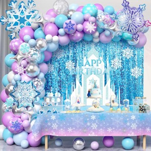 vamei 159 Stück Frozen Geburtstagsdeko Mädchen Lila Blau Luftballon Girlande Schneeflocke Foilen Ballon Tischdecke Hintergrund Frozen Party Deko Eiskönigin Prinzessin Elsa Geburtstagsparty Deko