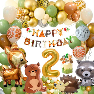 FUBABCO 2 Geburtstag Junge Mädchen, Dschungel Geburtstagsdeko 2 Jahr, Kindergeburtstag Deko 2 Jahr, Grüne Braun Luftballon 2. Geburtstag für Wild One Erster Geburtstag Deko  - Jetzt bei Amazon kaufen*