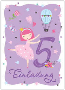Junapack 12 Einladungskarten zum 5. Kindergeburtstag fünfte Geburtstag Mädchen Ballerina  - Jetzt bei Amazon kaufen*