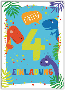 Junaversum 12 Einladungskarten zum 4. Kindergeburtstag Jungen Dinosaurier Einladungen vierte Geburtstag