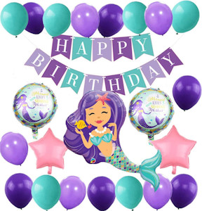 Meerjungfrau Thema Party Dekoration Geburtstag Deko Mädchen Folienballons Meerjungfrau Happy Birthday Girlande Luftballons Lila und Blau für Meerjungfrau Partyzubehör