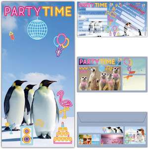 12er Set PINGUINE Einladungskarten mit Umschlag zum Kindergeburtstag oder Party - große Einladungen für Kinder, Teens & Erwachsene von BREITENWERK