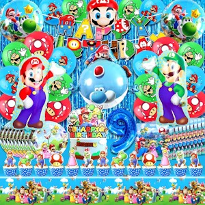 83 Stück Mari 9 Jahre Geburtstagsdeko Luftballons, Super Mari Geburtstag Deko 9 Jahre, Super Mari 9 Jahre Dekoration Geburtstag Mädchen Junge, Super Mari Partygeschirr Thema Dekoration