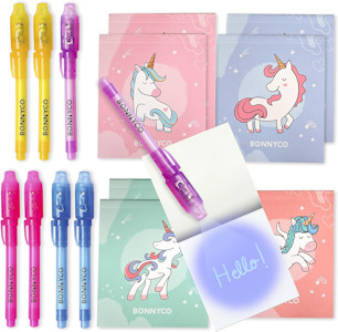 UV Stift und Notizbuch, 8 Stück Einhorn - BONNYCO | Mitgebsel Kindergeburtstag Mädchen & Jungen | Kindergeburtstag Gastgeschenke, Adventskalender und Kleine Geschenke für Kinder - Einhorn Deko