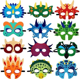Atuful Dino Maske 12 Stück Halloween Party Dinosaurier Masken Geburtstag Augenmaske Weihnachten Dinosaurier Filz Tiermasken für Kinder Party Supplies