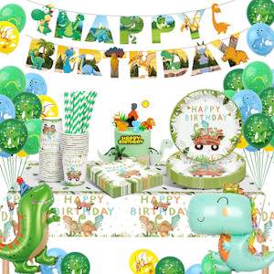 Dinosaurier Geburtstag Geschirr Set, Partygeschirr Set Pappteller Kindergeburtstag, Dino Geburtstag Deko, Pappteller Tassen Servietten Strohhalme für Party Kindergeburtstag Deko Junge Mädchen 16 Gäste