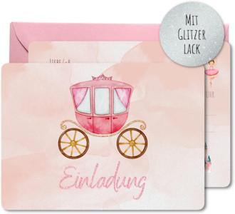 12x Glitzer EINLADUNGSKARTEN +Umschläge (rosa) für PARTY und KINDERGEBURTSTAG - die Karten im rosa Glitzer Prinzessin Design sind die EINLADUNG für Mädchen Kinder zum GEBURTSTAG und KINDERPARTY