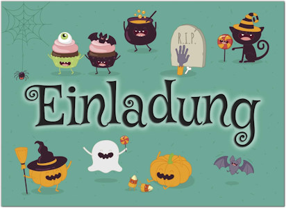 8 Halloween Einladungen mit Umschlägen - Monster-Essen witzig - Tolle Einladungskarten für die Halloween-Party für Kinder und Erwachsene