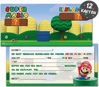 Myhomeevent Super Mario Einladungskarten Kindergeburtstag | 12 Geburtstagseinladungen | Kindergeburtstag Einladungskarten für Jungen & Mädchen | Mottoparty