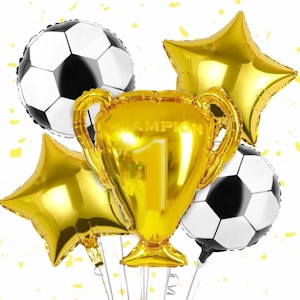 5 Stück Fussball Luftballon, Trophäe Folienballon mit 18" Fußball Ballon, Fussball Deko Geburtstag Kinder, Soccer Champion Ballons Deko für Junge Kinder Geburtstag Weltmeisterschaft Spieltag Party