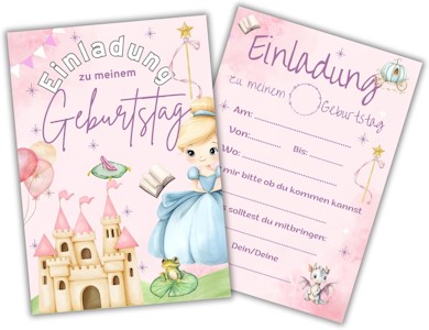 Prinzessin Einladungskarten Kindergeburtstag – 12er Set | Zauberhafte Einladung für Mädchen & Jungen | 350g Papier | Perfekt für Märchen- Party & königliche Geburtstagsfeiern (Prinzessin)