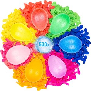 500 Wasser-Bomben Mega-Pack | Bunte Wasserballons mit Auffüllhilfe in Rot Gelb Lila Blau Orange Pink Grün 