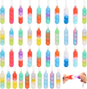 MXTIMWAN Pop Push It Fidget Toy, 40 Stück Mini Squeeze It Fidget Toys, Mini Silicone Keychain Toys, Poppet Bubble Toys aus Silikon, Spielzeug mit Schlüsselbund for ADHS Squeeze Toys