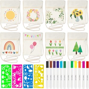 Taschen zum Bemalen für Kinder,8 STK Taschen Bemalen Kindergeburtstag,Stoffbeutel zum Bemalen,Stofftaschen zum Bemalen,Textilien zum Bemalenn,Umhängegeldbeutel Kinder DIY Malschablonen,Farbige Stifte