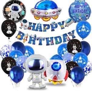Weltraum Geburtstag Deko Set, XXL Astronaut Folienballons mit Happy Birthday Girlande, Raketen Party Kindergeburtstag, Luftballons Raumschiff für Weltraum Themen Party Geburtstag Dekoration Junge