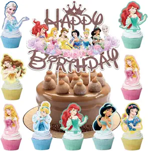 29 Stück Prinzessin Tortendeko Mädchen, Prinzessinnen Kuchen Deko Kindergeburtstag, Cake Topper Set, Happy Birthday Topper für Kinder Geburtstag Party Kuchen Dekoration Supplies (A)