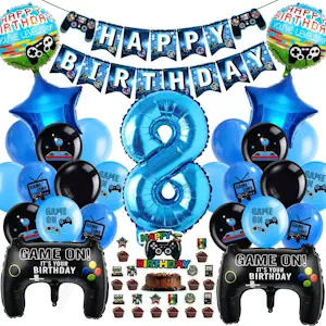 Videospiel Geburtstag Deko,Gaming Luftballons 8,Ballons Deko 8 Jahre Junge,Geburtstag 8. Spielthemen Party,XXL Gaming Controller Folienballons,Luftballons Spiel Blau Schwarz