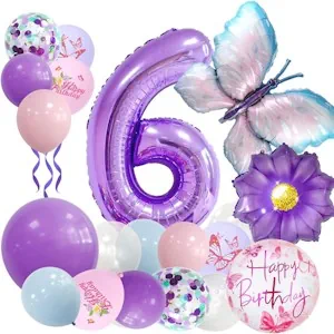 Afritee Schmetterling Ballon 6. Geburtstag MäDchen-Lila Geburtstagsdeko 6 Jahre Junge Luftballon 6. Geburtstag Geburtstagsdeko 6 Jahre MäDchen Schmetterling Sonnenblume Happy Birthday Ballons