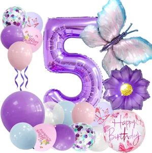 Afritee Schmetterling Ballon 5. Geburtstag MäDchen-Lila Geburtstagsdeko 5 Jahre Junge Luftballon 5. Geburtstag Geburtstagsdeko 5 Jahre MäDchen Schmetterling Sonnenblume Happy Birthday Ballons 
