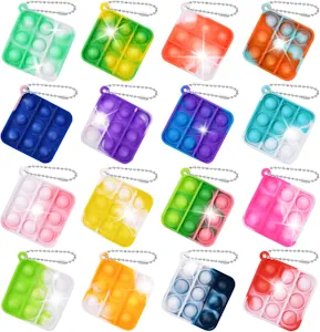 Ainiv Pop Push It Fidget Toy, 16 Stück Mini Silikon Schlüsselbund Toys, Anti Stress Sensorik Pop Figetttoys Spielzeug mit Schlüsselanhänger, Poppet Bubble Finger Toys Autismus for ADHS Squeeze Toys