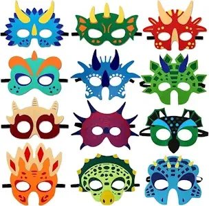 Atuful Dino Maske 12 Stück Halloween Party Dinosaurier Masken Geburtstag Augenmaske Weihnachten Dinosaurier Filz Tiermasken für Kinder Party Supplies 