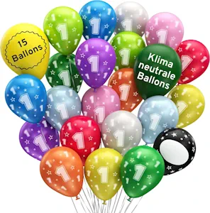 BIO Luftballons 1. Geburtstag •15 Stück• MADE IN EU • Premium BIO Ballons aus 100% Naturlatex • Klimaneutral • Ø32cm I Ballon 1 Geburtstag I Ballons Kindergeburtstag I Luftballons Geburtstag 1 