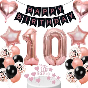 Deko 10. Geburtstag Mädchen Schwarz Roségold,10. Geburtstag Luftballon,Geburtstagsdeko 10 jahre Frauen,Ballon Dekorationsset für 10 ter,Ballons für Geburtstagsfeier Deko 