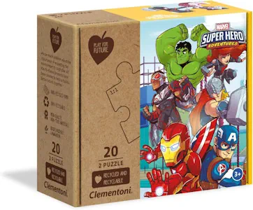 Clementoni 24775 Play for Future Marvel Superhero – Puzzle 2 x 20 Teile ab 3 Jahren, 2 Kinderpuzzle aus recyceltem & recycelbarem Material, Denkspiel für Kinder