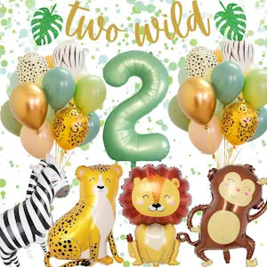 2 Geburtstag Deko Junge Mädchen, Dschungel Geburtstagsdeko 2 Jahr Junge, 2 Jahr Kindergeburtstag Deko mit Safari Luftballons 2. Geburtstag