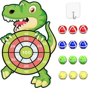Dinosaurier Spielzeug für 3–9, 76cm Kinder Klett Dartscheibe mit 12 Klebrigen Bällen, Drinnen und Draußen Hängendes Dart Wurfspiel Sets für Kinder Groß und Klei, Geburtstags Geschenke für Kinder 4–10