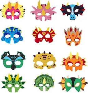 Dinosaurier Masken, 12 Stück Dino Filz Masken, Cosplay Kindermasken für Mädchen Jungen, Partymasken zum Halloween Kindergeburtstag Karneval 