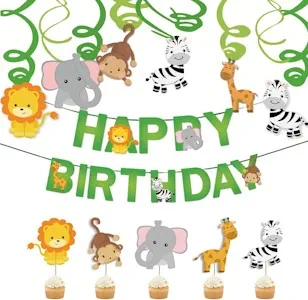 31 Stück Dschungel Dschungeltiere Deko Luftschlangen Geburtstag Tiere Deckenhänger Wirbel Deko Safari Tiere für Kinderparty Junge und Mädchen Party Geburtstagsgirlande Dekoration