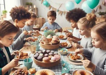 Kinder beim Essen beim Kindergeburtstag