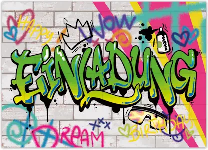 Einladungskarten Graffiti Kindergeburtstag 12er Set – coole Geburtstagseinladungen für Mädchen, Jungen, Teenager bis 12 Jahre – universelle Einladung Karte, Partyeinladung Einschulung und Geburtstag