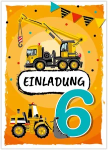 12 Einladungskarten zum 6. Kindergeburtstag sechste Geburtstag Jungen Baustelle Geburtstagseinladungen