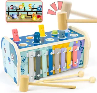 Fajiabao Hammerspiel und Xylophon Kinder ab 1 Jahr, 3-in-1 Montessori Spielzeug ab 1 Jahr mit Klopfbank