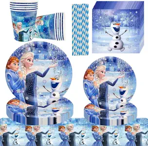 61 Stück Frozen Geburtstags Deko Partygeschirr Set, Eisprinzessin Geburtstag Partygeschirr Tableware Partyzubehör Supplies, Elsa Geburtstagsparty Deko Teller,Servietten, Becher Party Deko 
