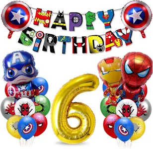 Geburtstag Luftballons Junge, Geburtstagsdeko Jungen 6, XXL Zahl 6 Ballon Gold, Zahlen Luftballon Folienballons 6, Luftballon Junge Geburtstag Kit für Kindergeburtstag Decorations