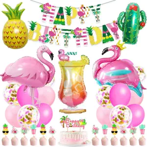 Hawaii Party Deko, Flamingo Geburtstags Deko, Folienballon Flamingo Frucht, Beach Hawaii ballons mit Banner, Hawaii Dekoration Set für Geburtstags Party Tropische Sommer Strand Zubehör 
