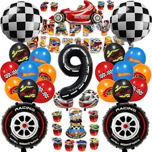 54 Stück Hot Whels Geburtstags Deko 9 Jahre Junge, Rennwagen Geburtstagsdeko Wheels Luftballons für 9 Jahre Junge Geburtstag Party