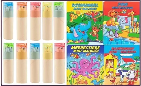 Libetui 10 Sets Malbücher und Buntstifte Malhefte Kinder Hort Kita Hochzeit Restaurant Geschenk Mitgebsel Geburtstag Mini Malbücher Malstifte, mit Anspitzer
