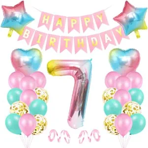 Luftballon 7 Geburtstag Rosa, Geburtstagsdeko 7 Jahr Mädchen, Riesen Folienballon 7 Rosa, Deko 7 Geburtstag Mädchen, Ballon 7 Deko zum Geburtstag, Bunt Folienzahlen Ballons 7, Banner