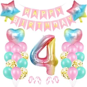 Luftballon 4 Geburtstag Rosa, Geburtstagsdeko 4 Jahr Mädchen, Riesen Folienballon 4 Rosa, Deko 4 Geburtstag Mädchen, Ballon 4 Deko zum Geburtstag, Bunt Folienzahlen Ballons 4, Banner