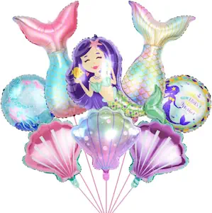 8 Stück Luftballon Meerjungfrau, XXL Folienballon Mermaid, Muschel Schwanz Ballon Set, Runde Meerjungfrau Helium Ballon für Mädchen Geburtstags Feier Festival Ozean Themen Party Hochzeit Dekoration