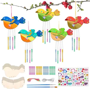 Moosono DIY Vögel Windspiel Bastelset Kinder DIY Holzanhänger Bastelset Holz Basteln Kindergeburtstag Geschenke Kreativsets Klangspiele für Frühling für Mädchen Jungen